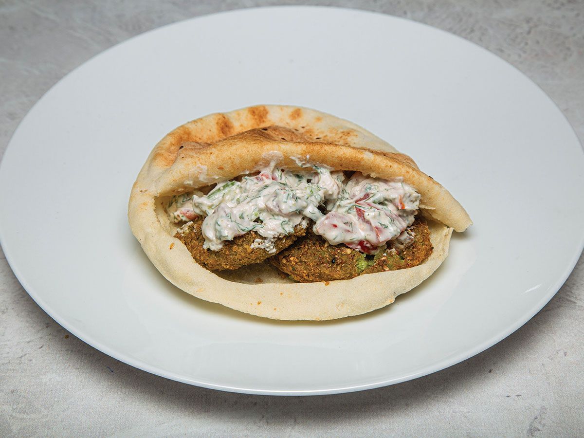 Falafel sandwich with feta