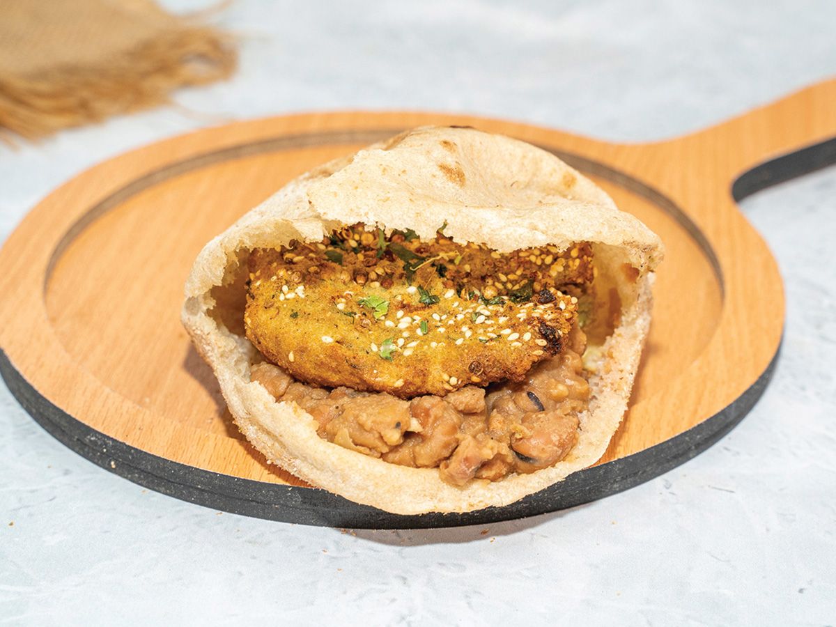 Foul with falafel sandwich