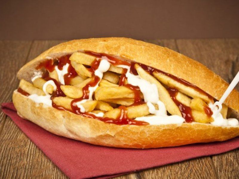 French Fries With Ketchup Or Mayonnaise Sandwich