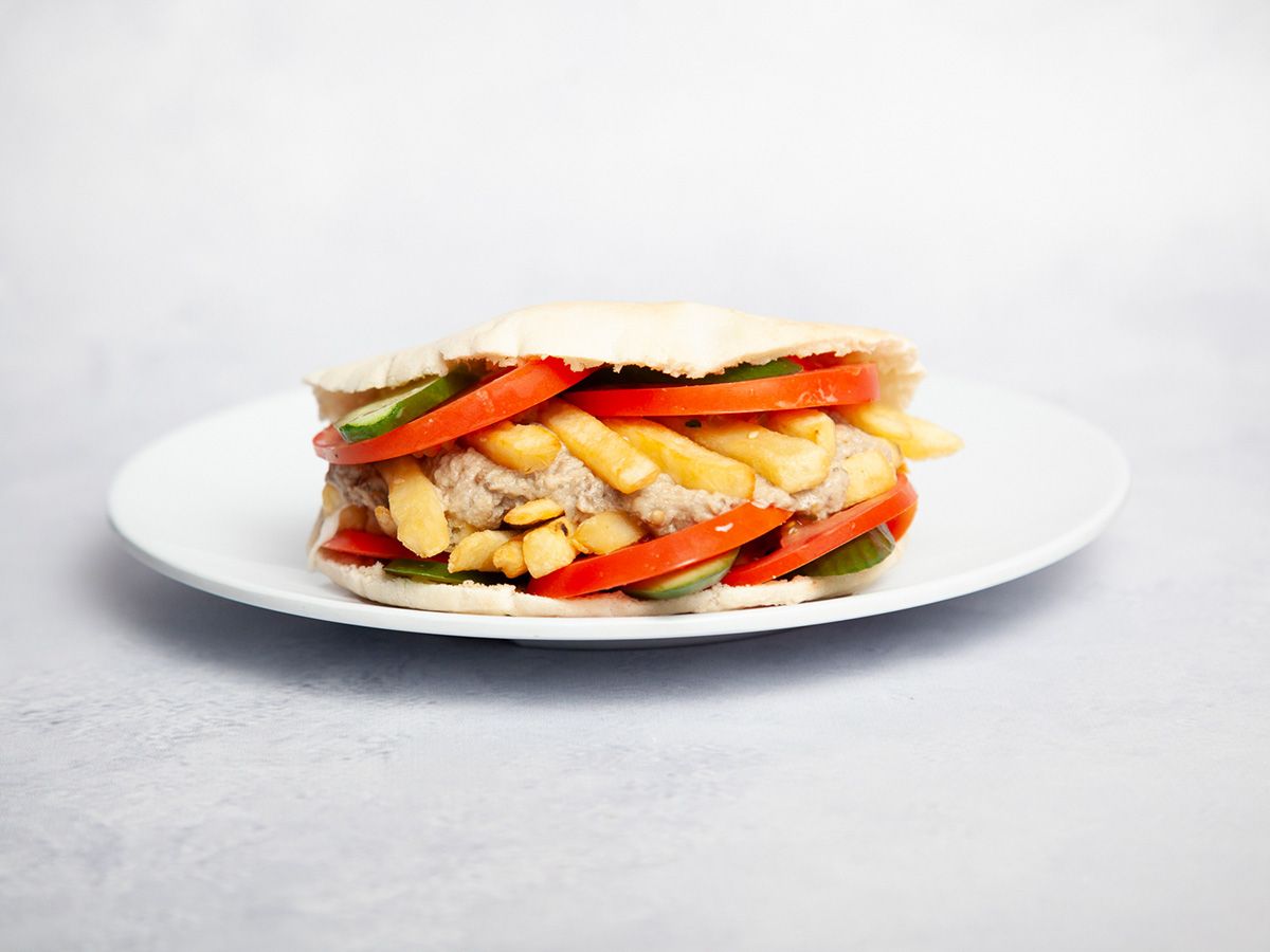 French Fries With Baba Ghannoug Sandwich