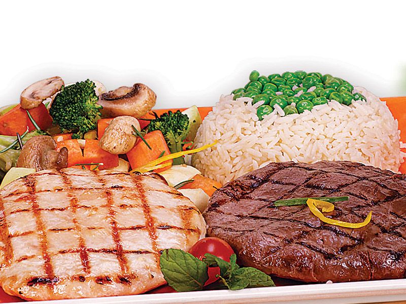 Grilled Blue rib beef and blue rib chicken