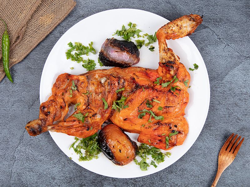 Grilled chicken with fresh mushrooms