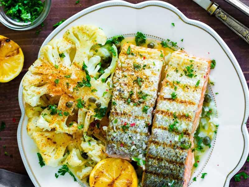 Japanese Grilled Salmon Lemon Sauce Platter