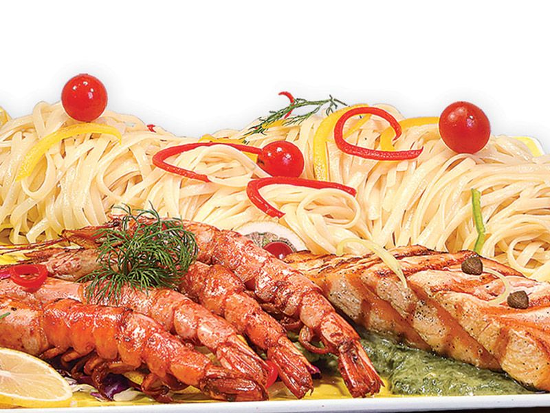 Grilled Salmon Steak And Shrimp Platter