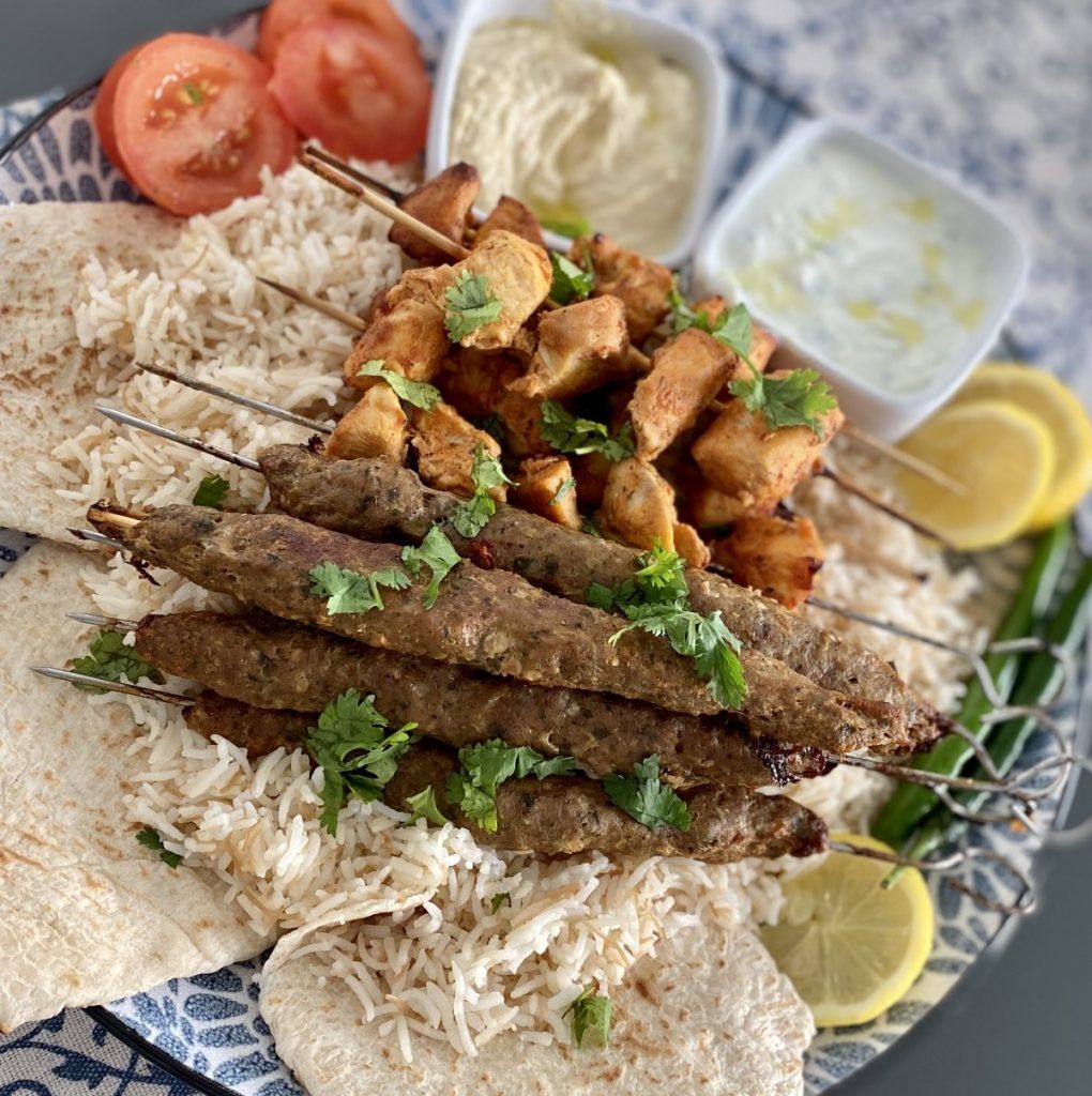 Charcoal grilled chicken tawook and kofta