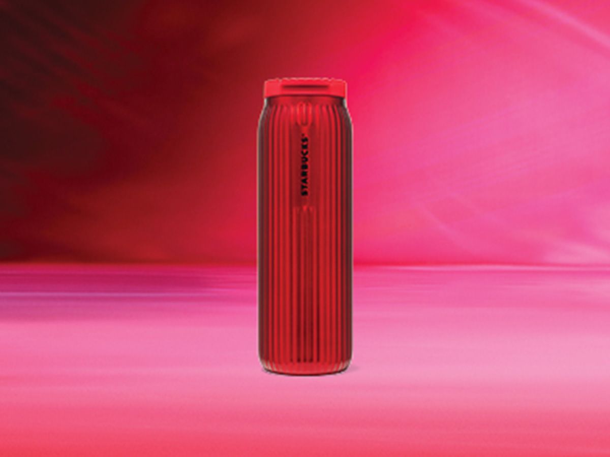 Stainless Steel Tumbler Red Rib Textured 16 Oz