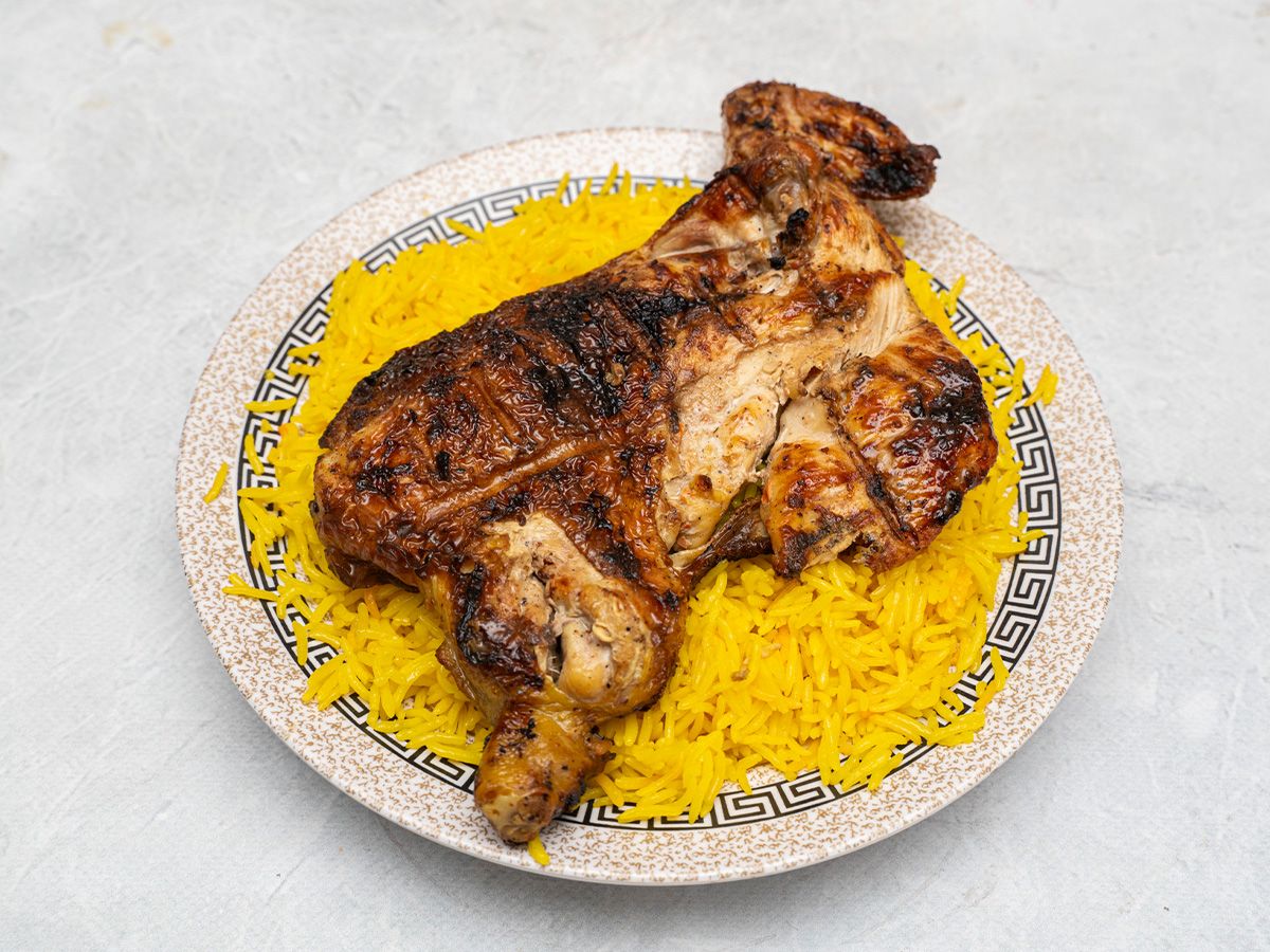 Half chicken, rice and sauce