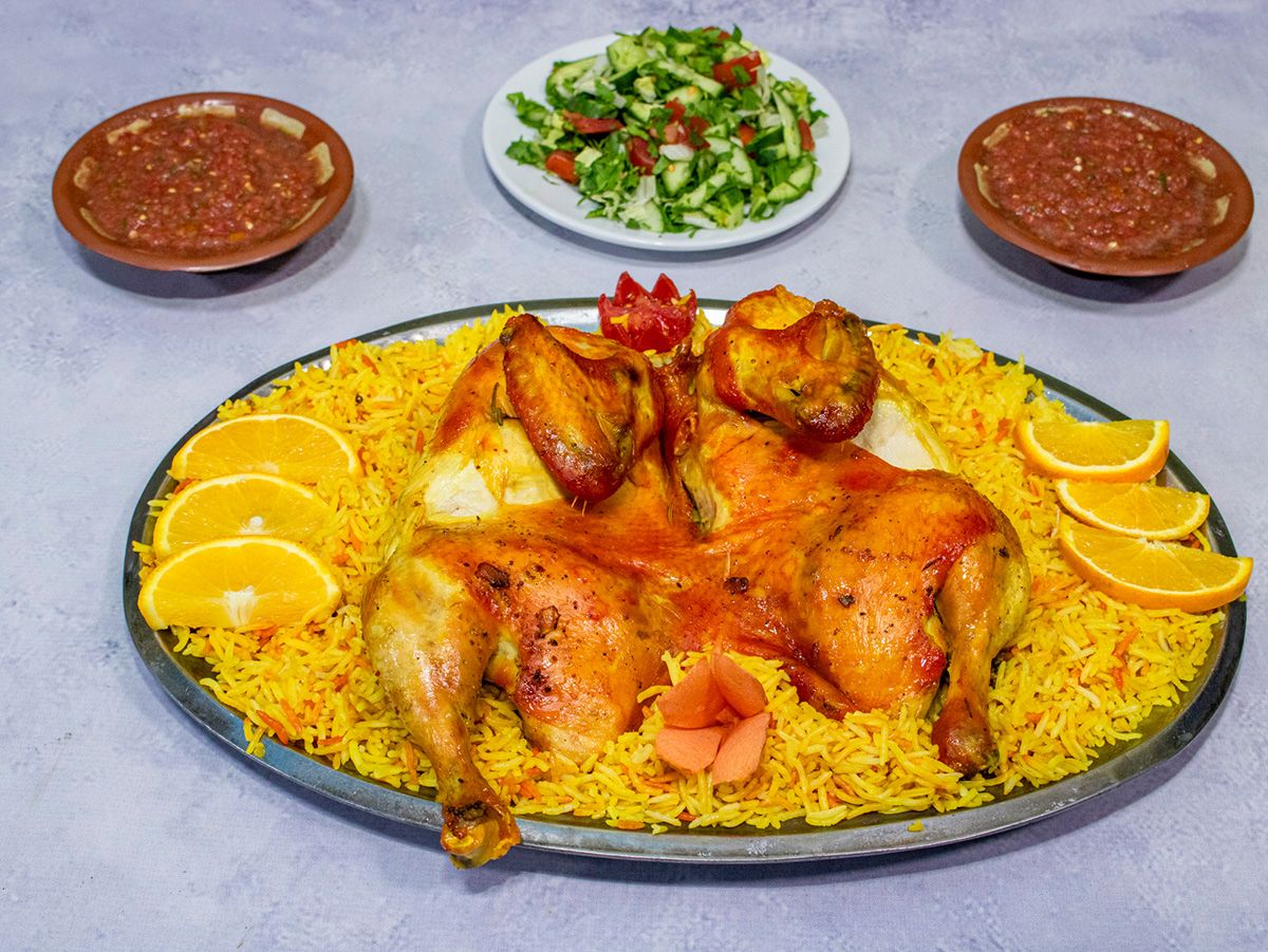 Mandi chicken, rice and sauce