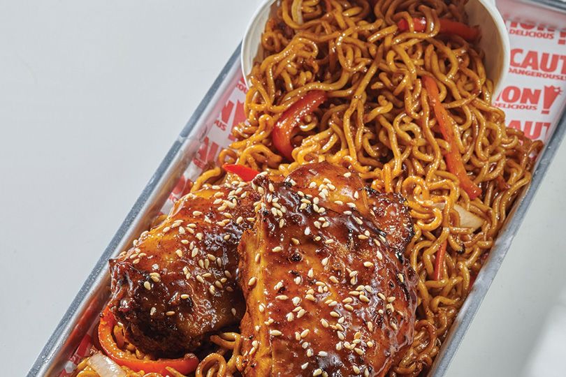 Half Chicken Served with Ramen Noodles