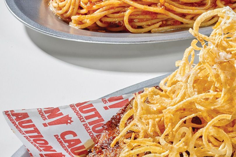 Half Chicken With Honey And Truffle With Shoestring Fries And Spaghetti