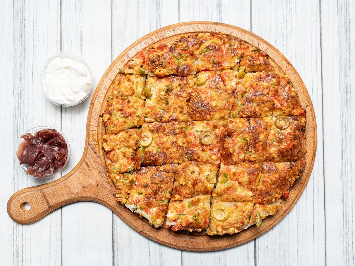 Oriental Pizza with Pastrami and Kiri Cheese