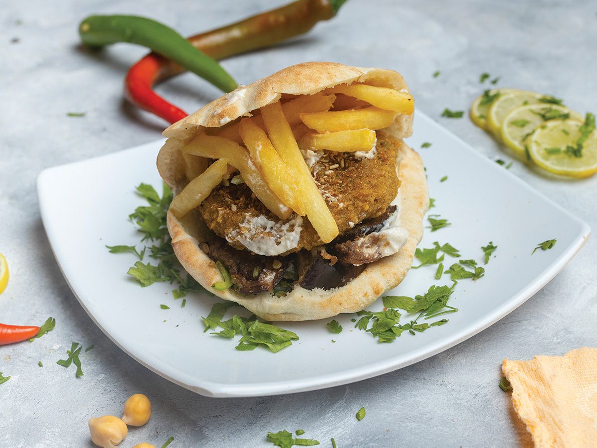 Falafel with eggplant and french fries