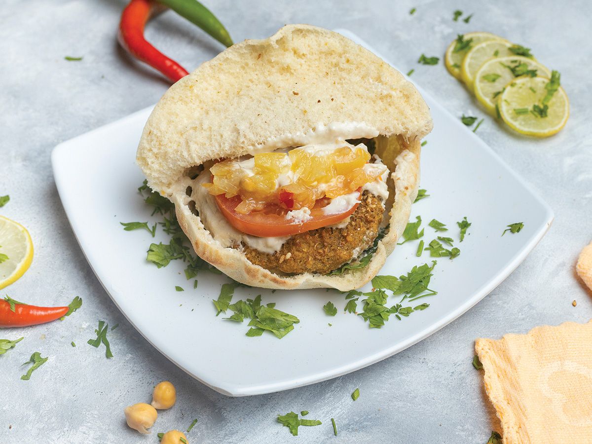 Falafel With Pickled Eggplant Sandwich