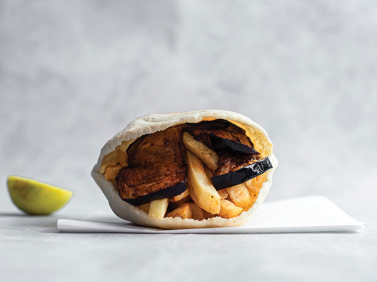 Fried eggplant fingers sandwich