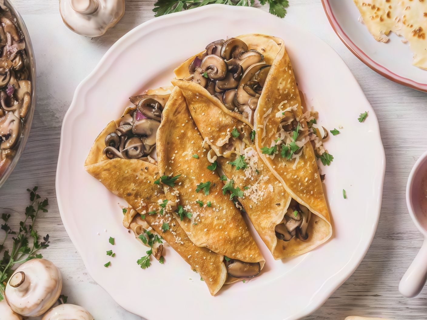 Pastrami mushroom crepe