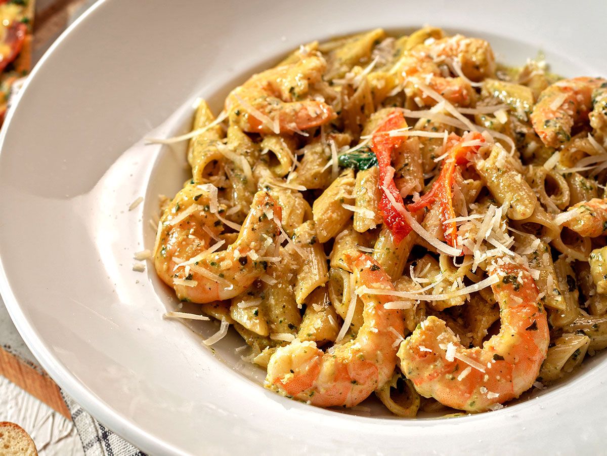 Penne Pesto Di Basilico With Shrimp