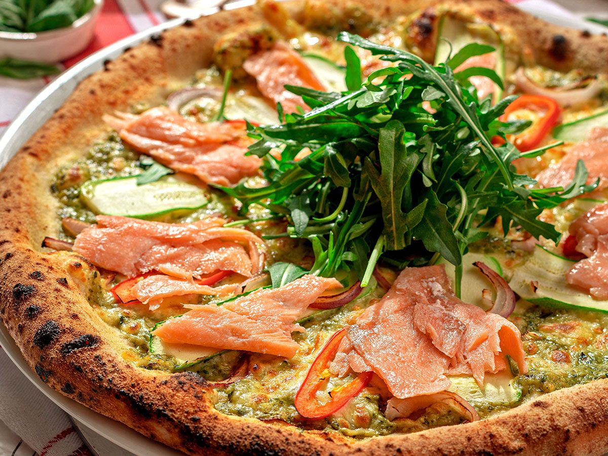 Pesto Bianca And Smoked Salmon Pizza