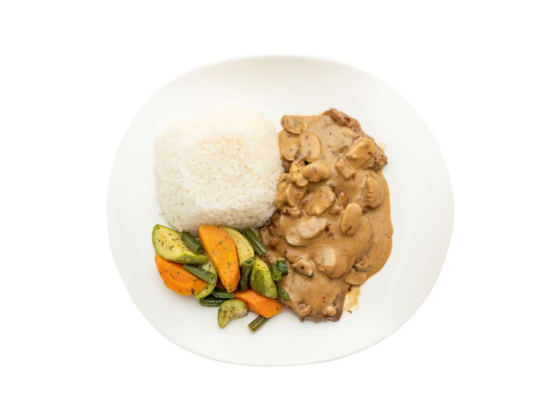 2 pieces of veal piccata with mushroom sauce