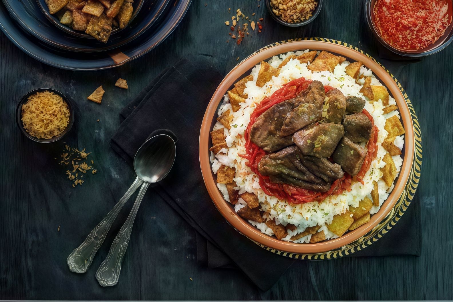 Fried meat fatteh plate