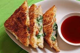 Mashed potato sandwich with fried egg