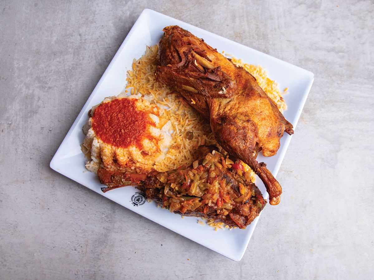 Kebabgy's Special Dish Lamb Shank Half Duck + Rice + Vegetables + Stuffed Vegetables