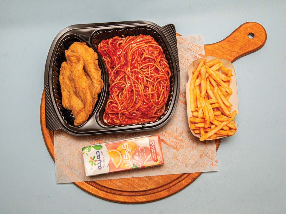Shbaaha Spaghetti With 2 Chicken Pane Meal With Pepsi