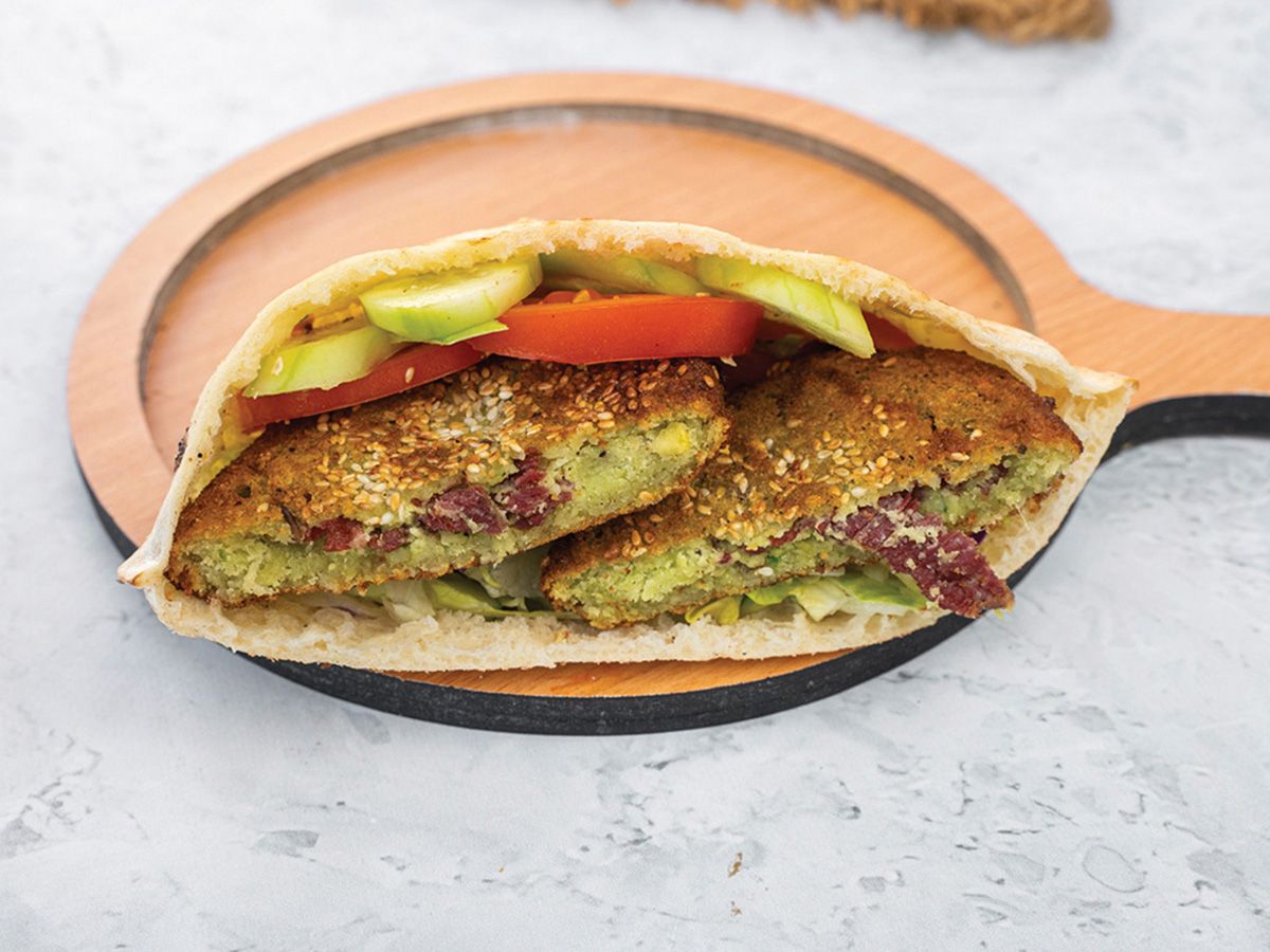 Taamia stuffed with pastrami sandwich