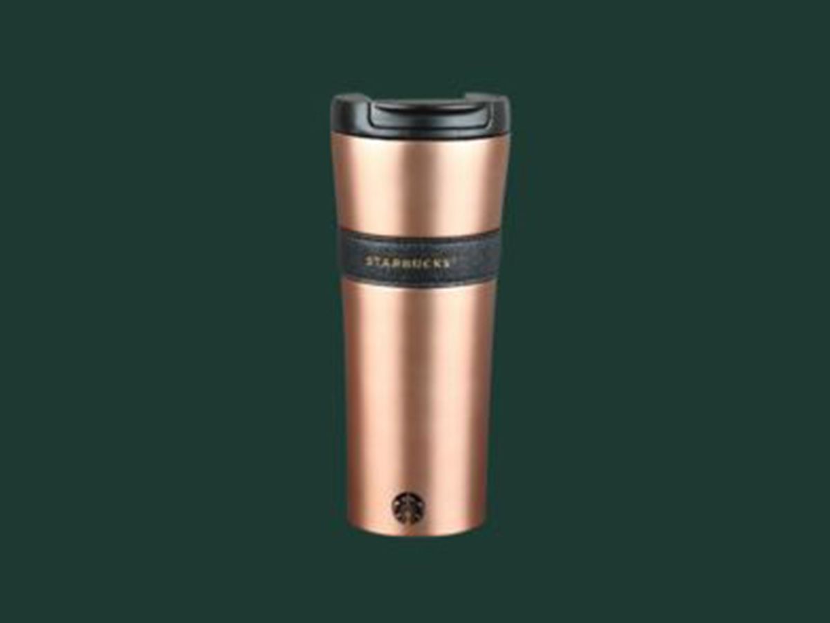 Tom 16 oz Stainless Steel Matte Gold Black Leather
