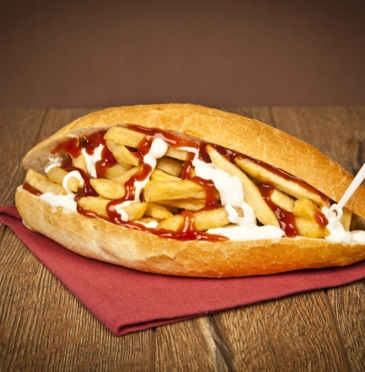 Potato sandwich with ketchup