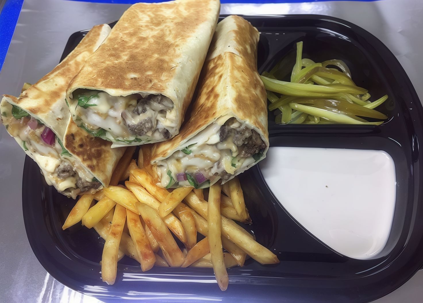 The mix cheese meat shawerma Tortilla Platter Meal