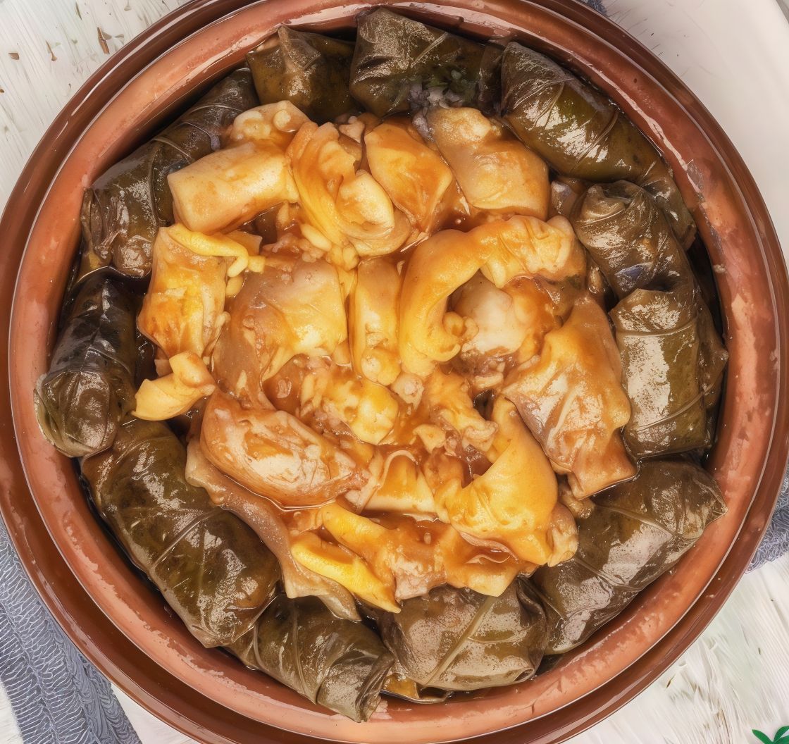 Grape leaves tagine with trotters
