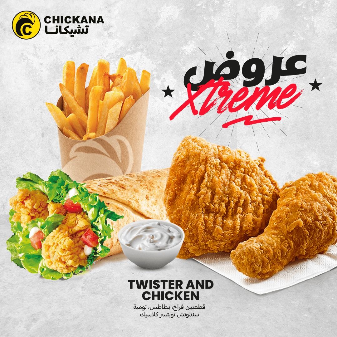 Two pieces of chicken, fries, coleslaw, fries and twister