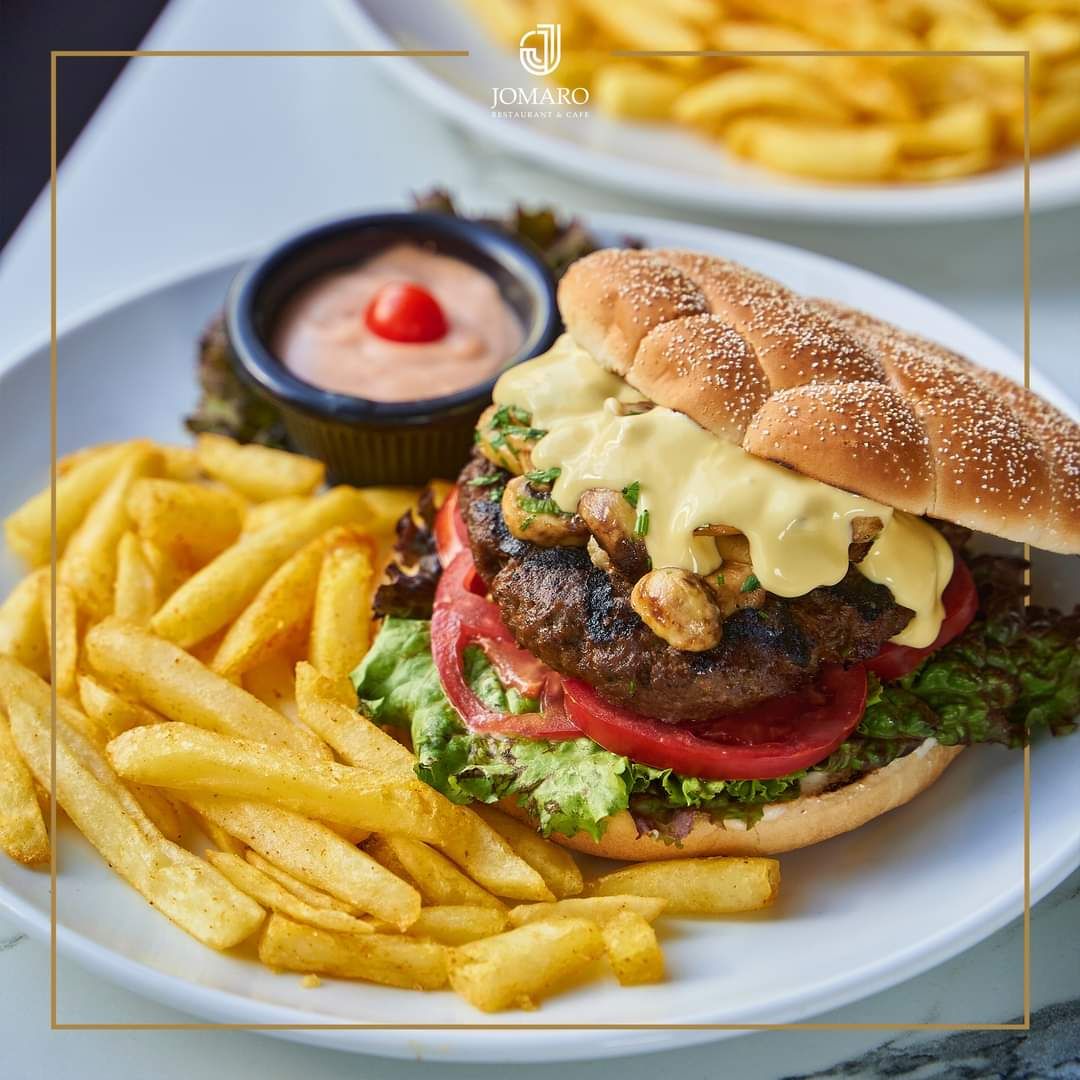 Mushroom cheeseburger sandwich