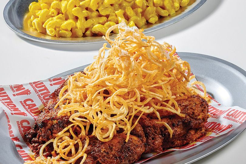 Whole Chicken Honey Truffle Shoestring fries, served with Mac & cheese