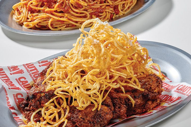 Whole Chicken Honey Truffle Shoestring fries, served with Spaghetti