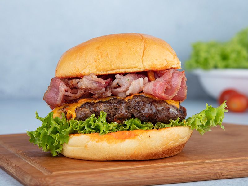 Mushroom and Beef Bacon Burger