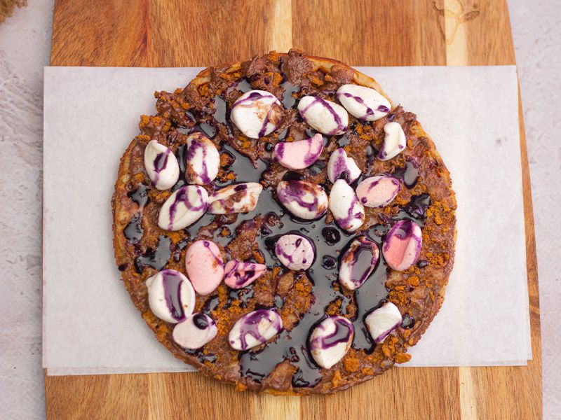 Nutella Chocolate With Marshmallow And Blueberry Waffle