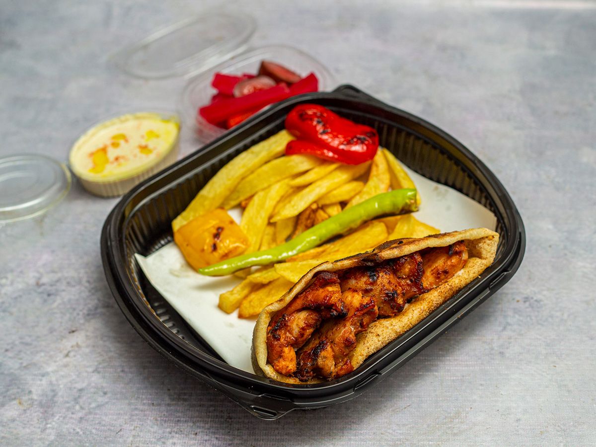 Shish Tawook Sandwich Baladi Bread With Potatoes And Pickles