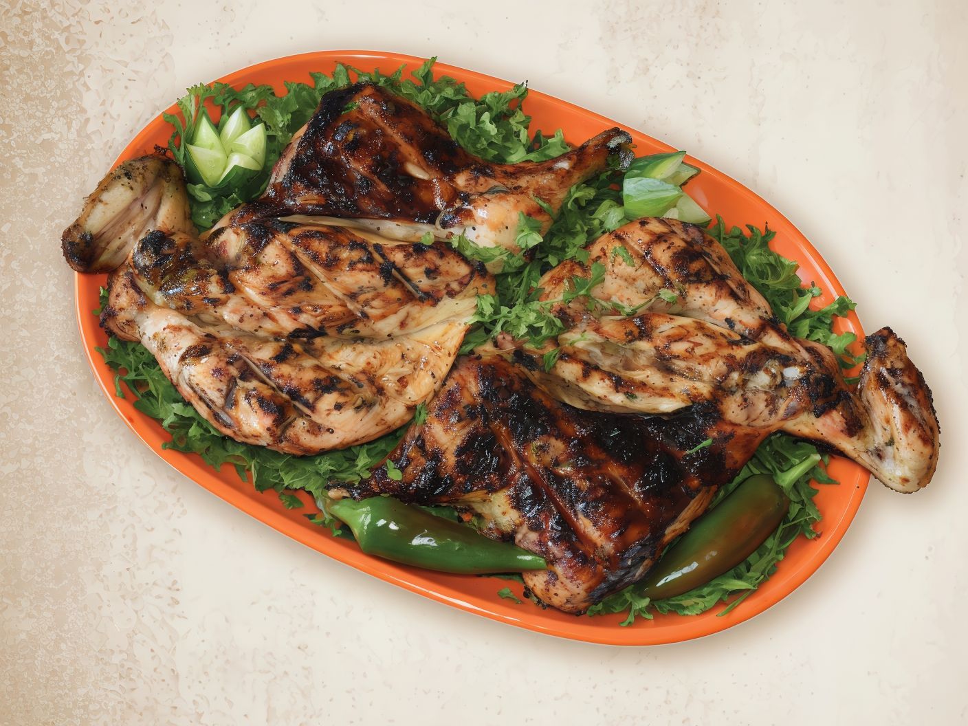 Grilled chicken meal with bread and salad