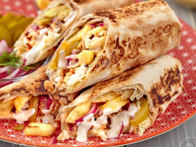 Chicken Shawarma Sandwich With French Fries