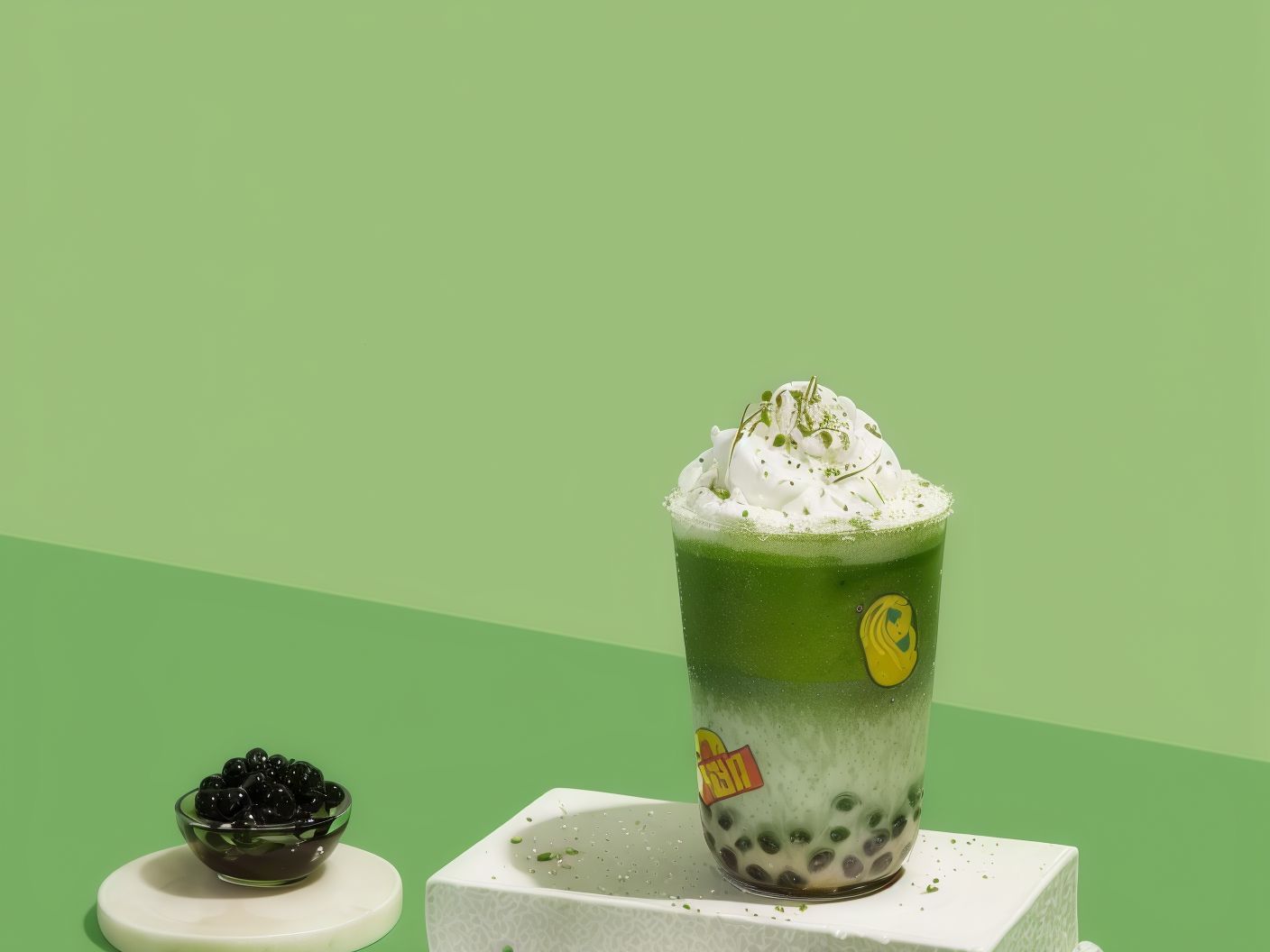 Matcha Latte With Tapioca Pearls