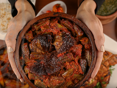 Okra With Mutton Meat Casserole And Chickpeas