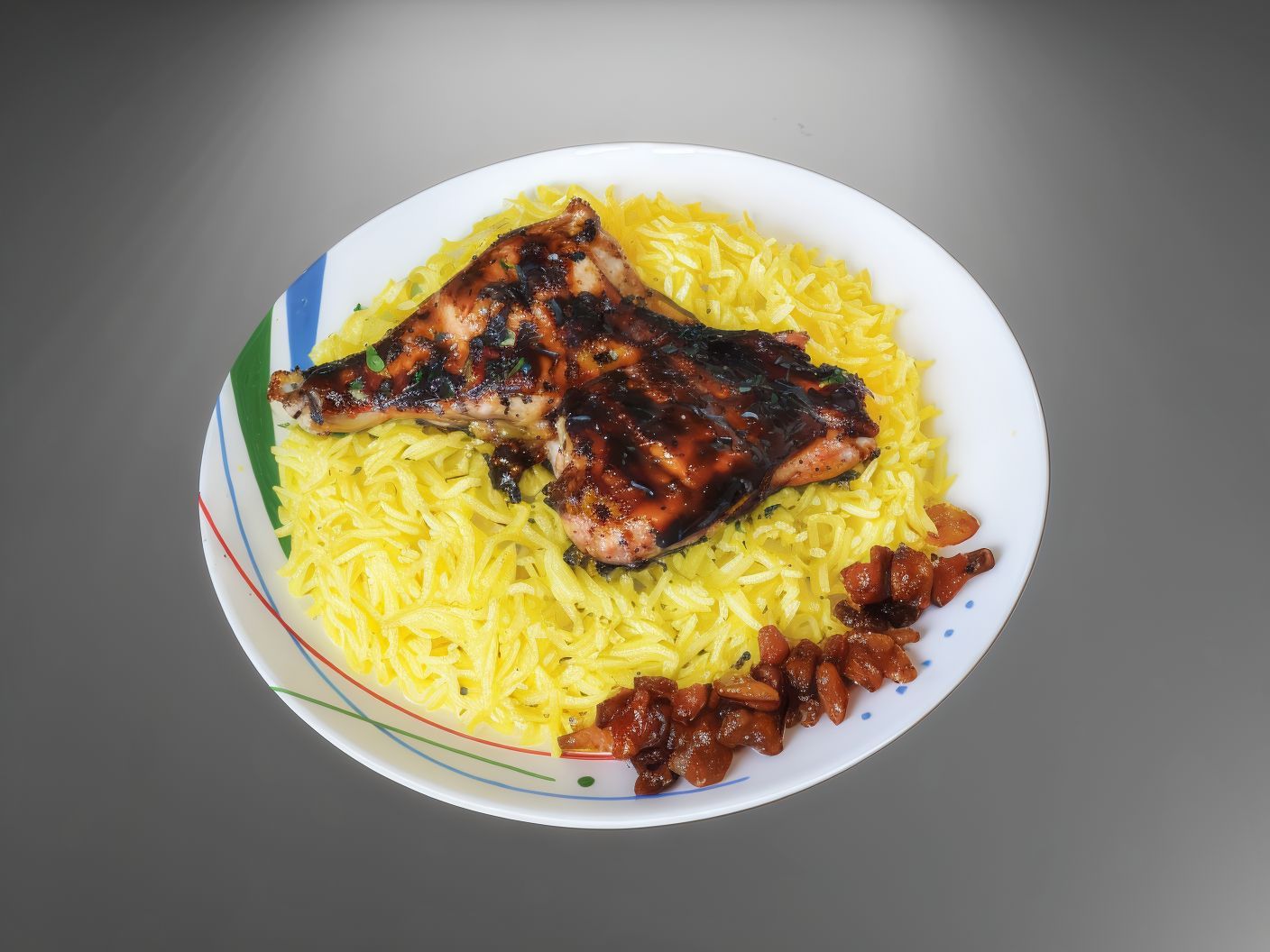 Quarter grilled chicken thighs with rice
