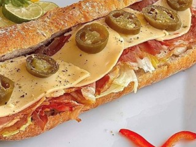Beef Cured Strips slices with Jack Cheese Sandwich