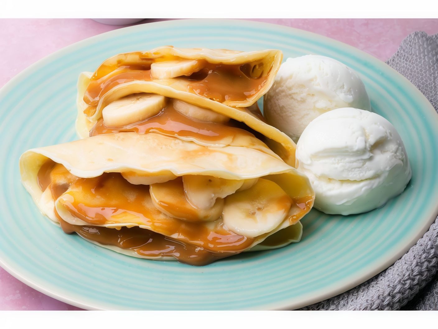 Banana With Caramel And Ice Cream Crepe