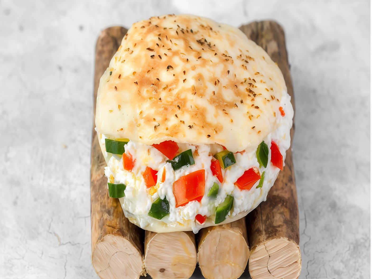 Cottage cheese sandwich with eggs and tomatoes