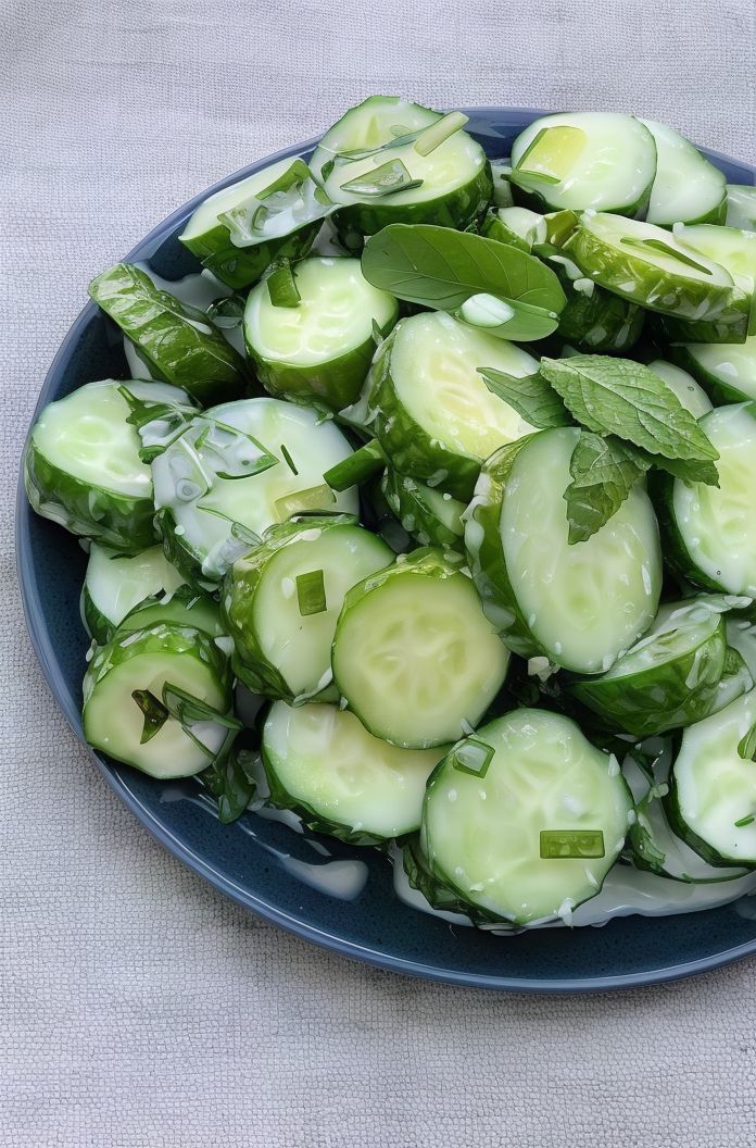 Pickled Cucumbers With Mint Plate
