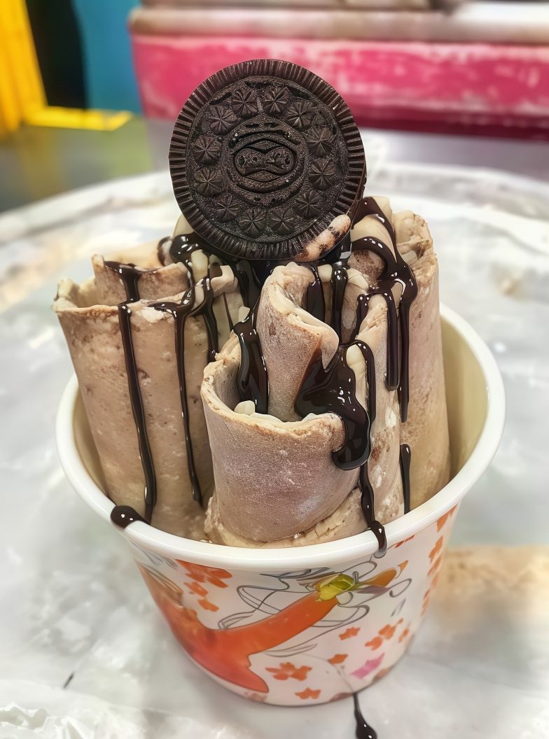 Chocolate Sauce Ice Cream Roll