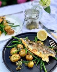 Ligurian-style Sea Bass Fillet With Capers With Olives With Lemon And Almonds With Potato