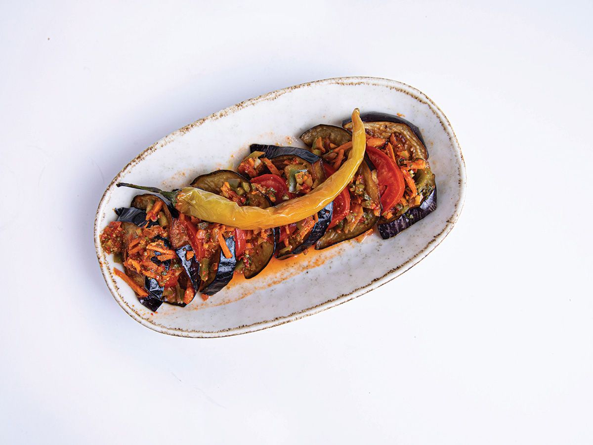 Eggplant Sliced With Garlic & Vinger